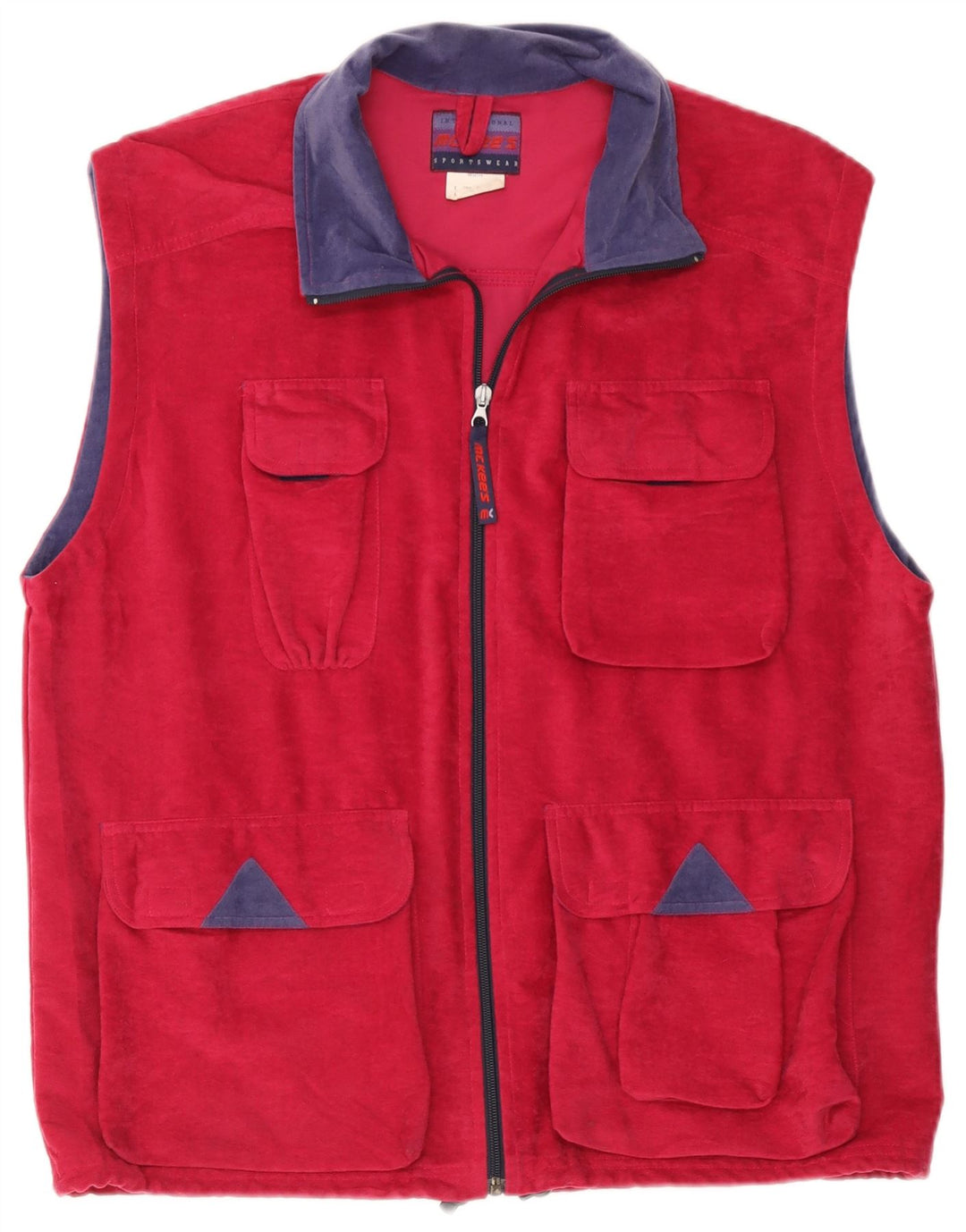 MC Kee's Mens Sleeveless Velour Tracksuit Top Jacket Large Pink Colourblock
