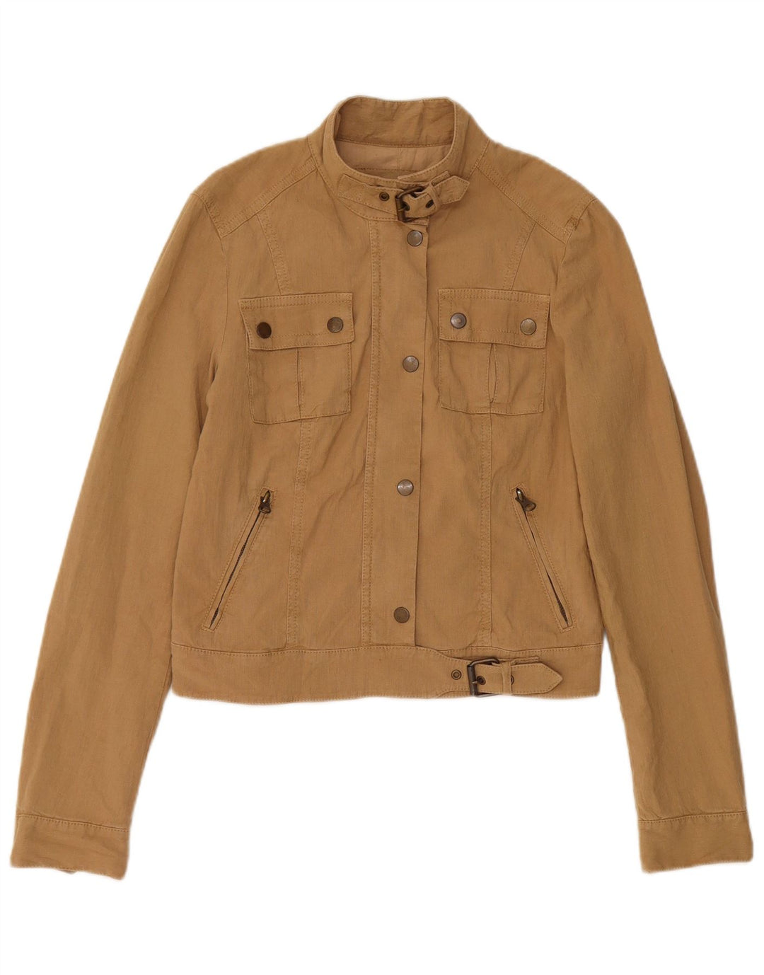 Massimo Dutti Womens Crop Utility Jacket UK 10 Small Brown Linen