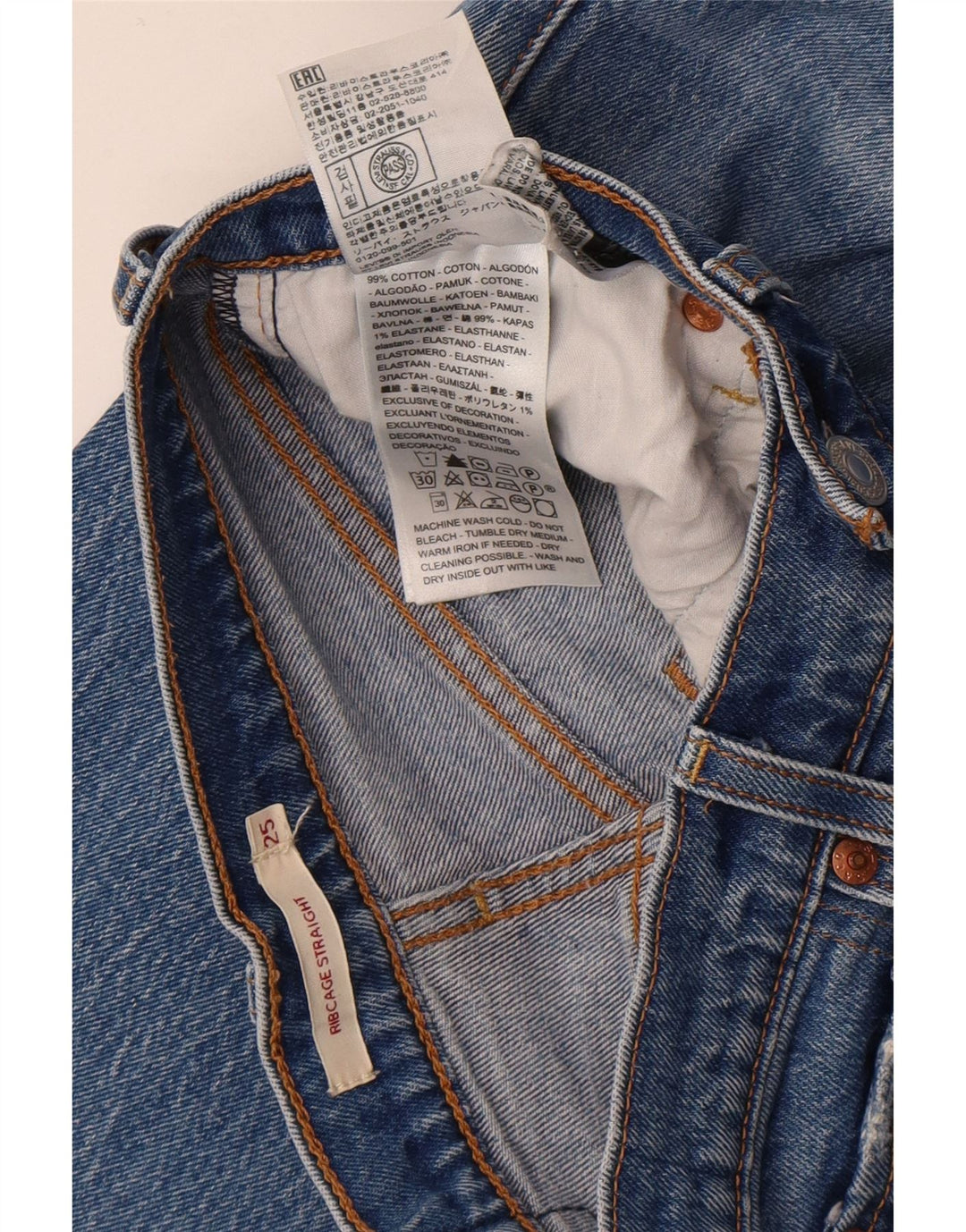 Levi's Womens Ribcage Straight Jeans W25 L27 Blue Cotton