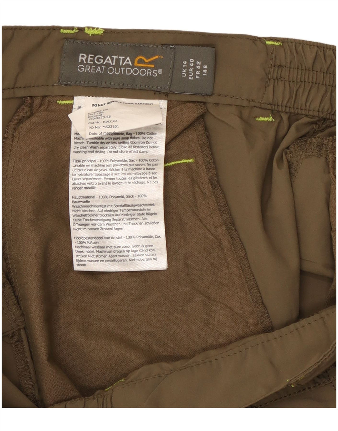 Regatta Womens Capri Trousers UK 14 Large W32 L19 Khaki Polyester