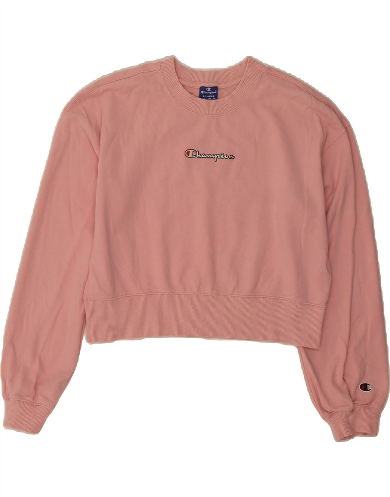 CHAMPION Womens Crop Graphic Sweatshirt Jumper UK 18 XL Pink Cotton Vintage Champion and Second-Hand Champion from Messina Hembry 