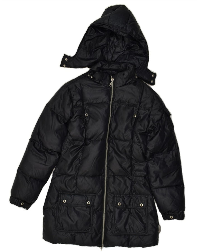 CHAMPION Girls Hooded Padded Coat 11-12 Years Large Black Polyester | Vintage Champion | Thrift | Second-Hand Champion | Used Clothing | Messina Hembry 