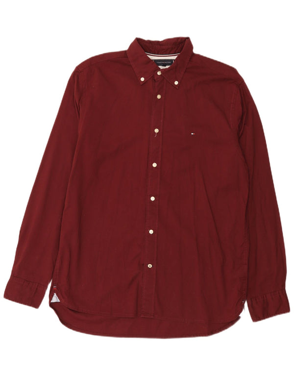 Tommy Hilfiger Mens Regular Fit Shirt Medium Burgundy Cotton