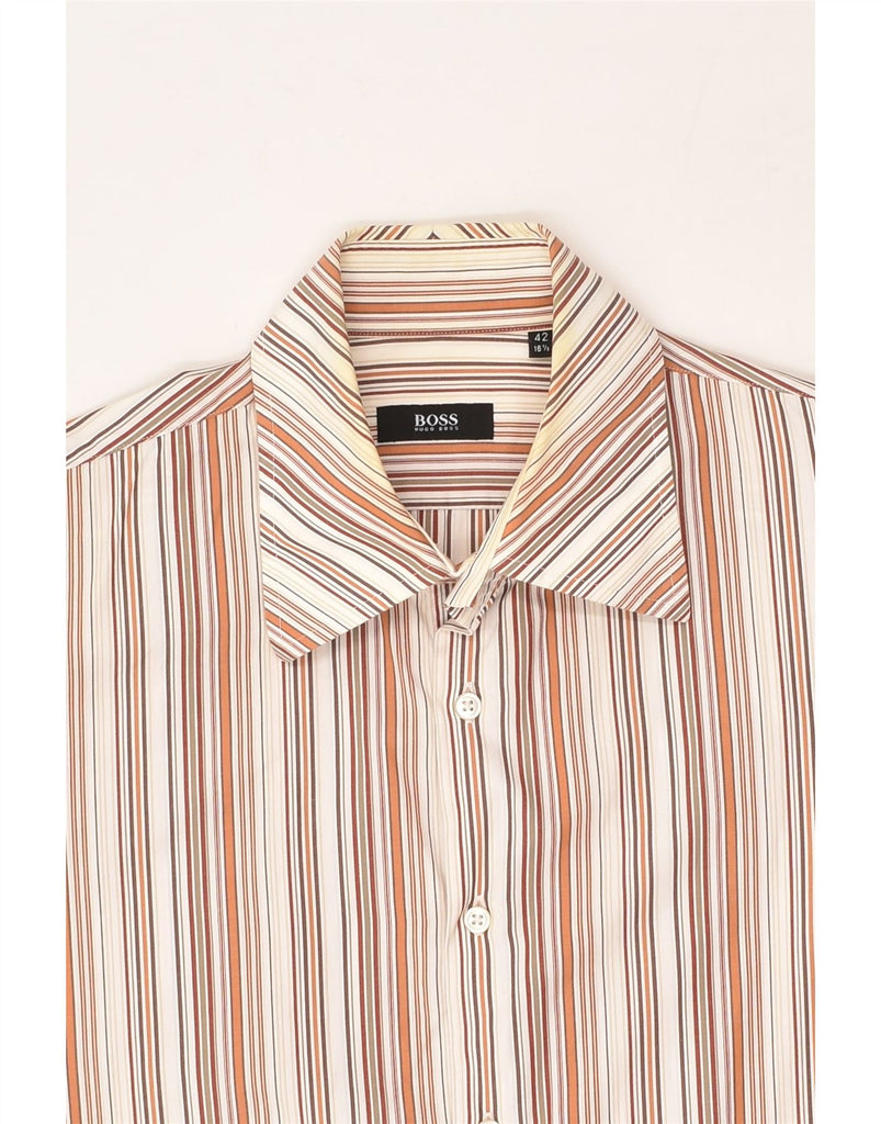 HUGO BOSS Mens Shirt Size 18 1/2 42 2XL Brown Striped Cotton | Vintage Hugo Boss | Thrift | Second-Hand Hugo Boss | Used Clothing | Messina Hembry 