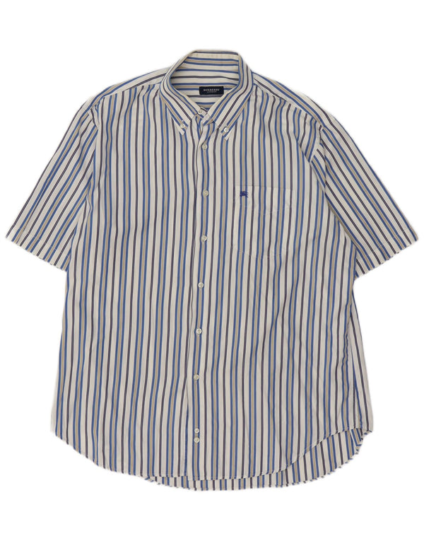 Burberry Mens Short Sleeve Shirt XL White Pinstripe Cotton