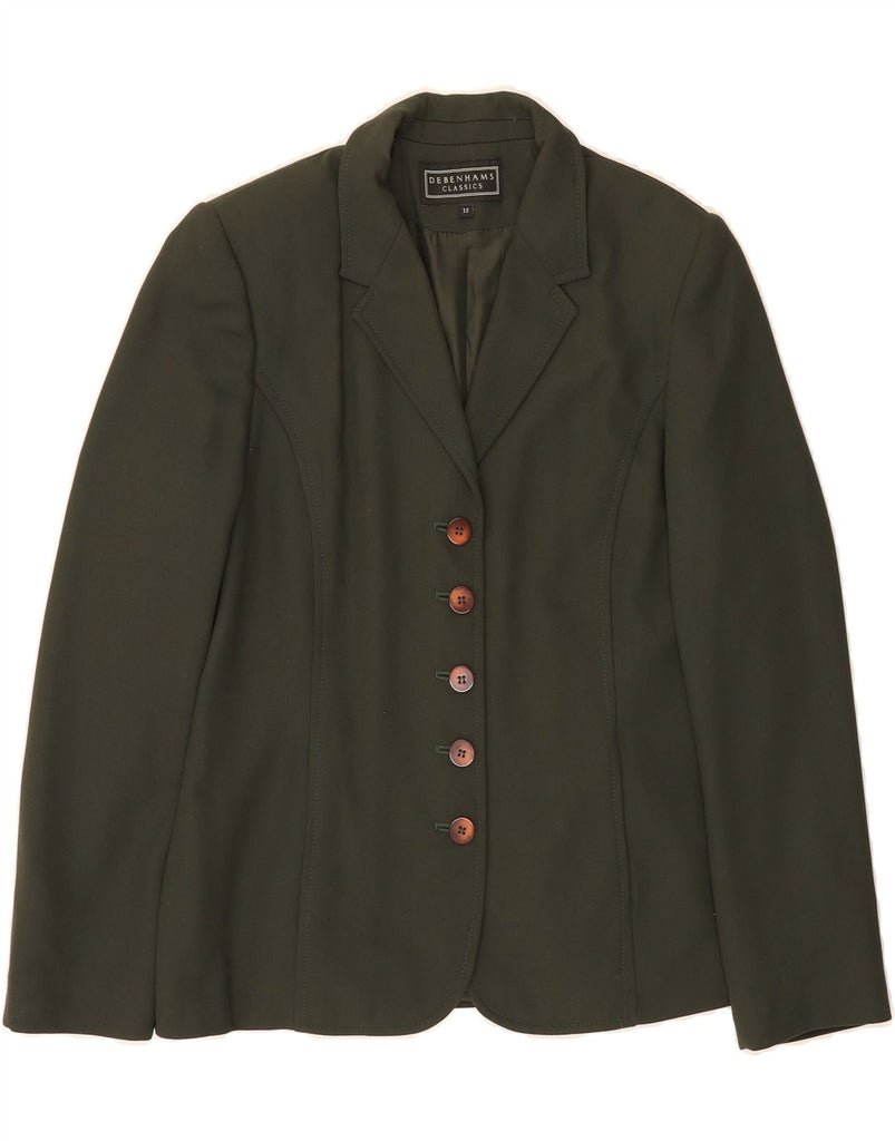 DEBENHAMS Womens 5 Button Blazer Jacket UK 12 Medium Green Polyester Vintage Debenhams and Second-Hand Debenhams from Messina Hembry 