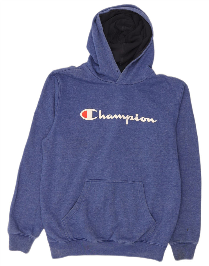 CHAMPION Mens Graphic Hoodie Jumper Large Blue Cotton