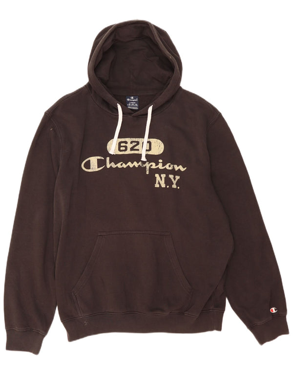 Champion Mens Graphic Hoodie Jumper Large Black Cotton