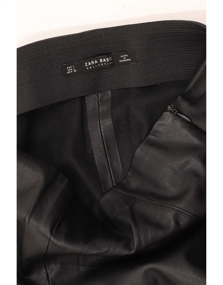 Zara Womens Slim Leather Trousers Large W30 L27 Black