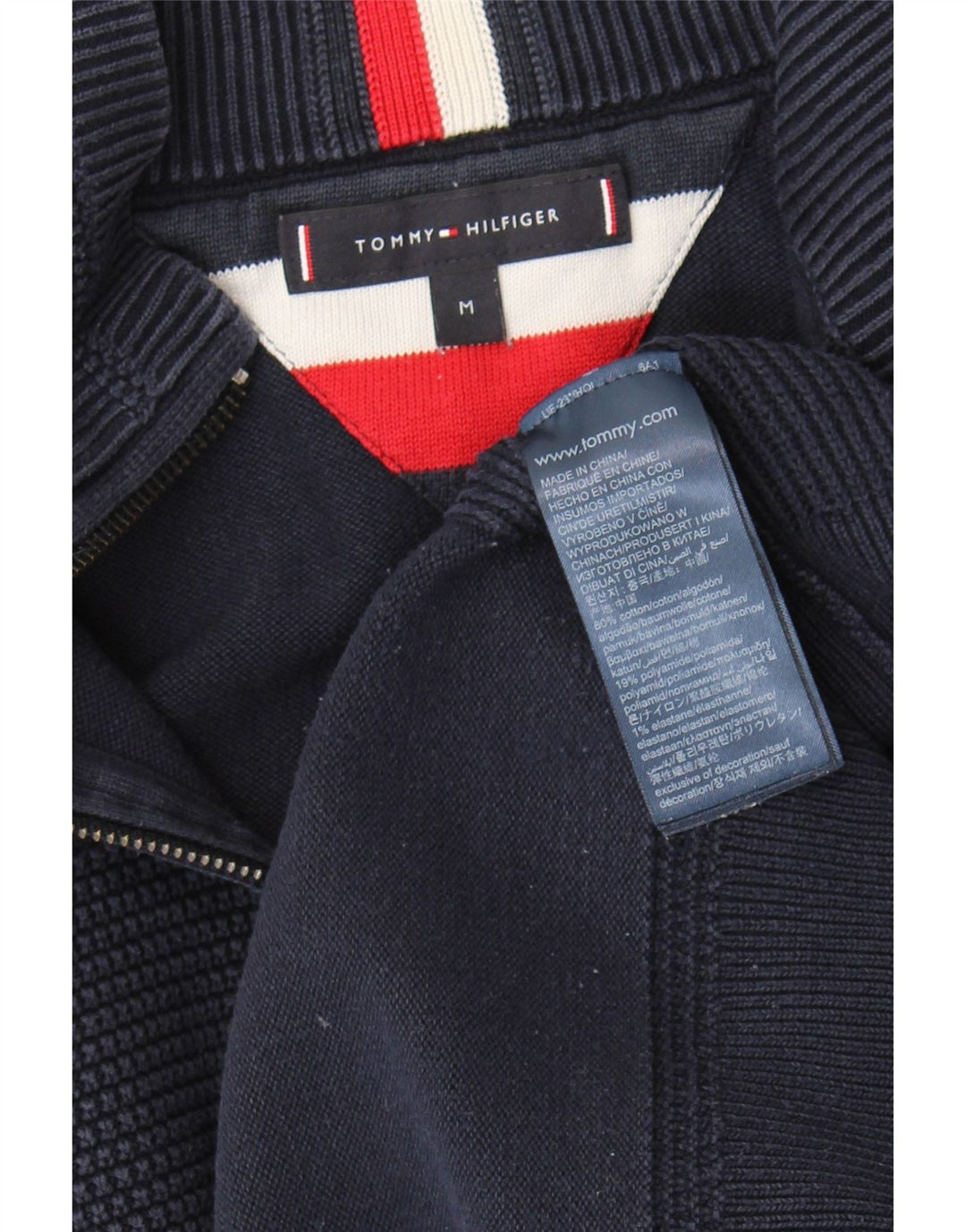 Tommy Hilfiger Mens Zip Neck Jumper Sweater Medium Navy Blue Cotton