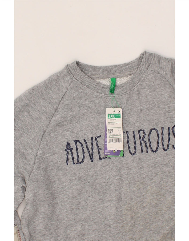BENETTON Girls Graphic Sweatshirt Jumper 13-14 Years 3XL Grey Polyester Vintage Benetton and Second-Hand Benetton from Messina Hembry 