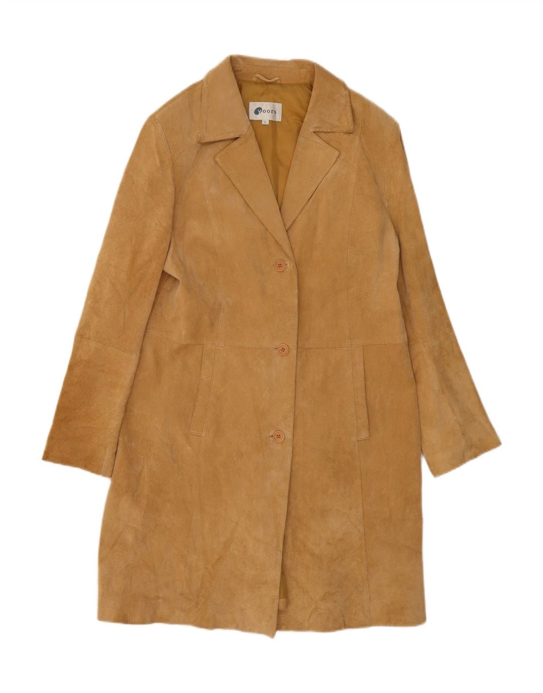 VINTAGE Womens Suede Overcoat UK 16 Large Beige Leather Vintage Vintage and Second-Hand Vintage from Messina Hembry 