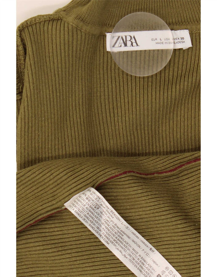 Zara Womens Top Long Sleeve UK 14 Large Khaki Viscose