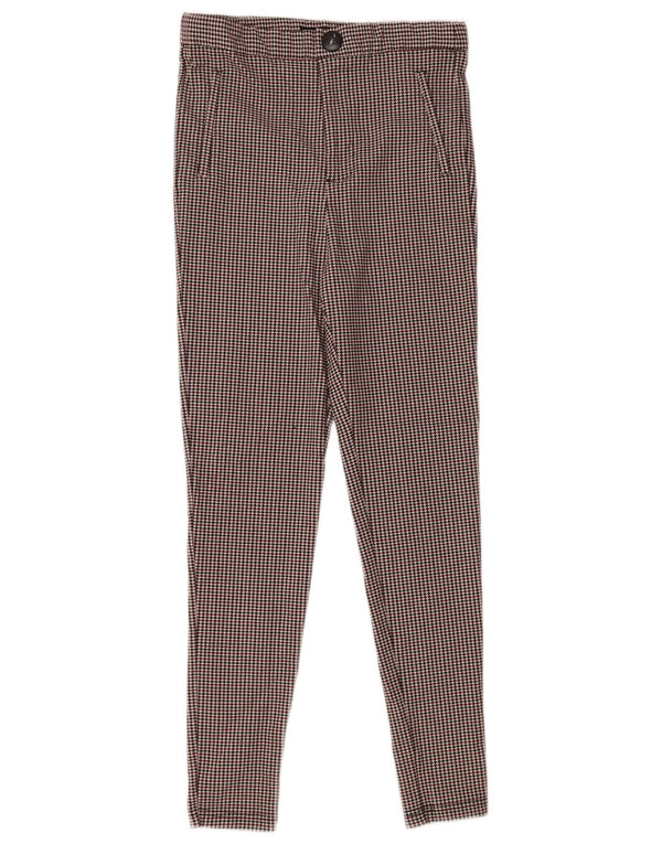 Zara Womens Skinny Trousers Medium Red Houndstooth Polyester