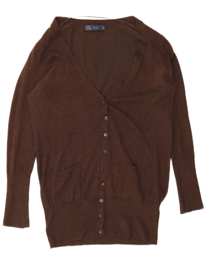 Zara Womens Cardigan Sweater UK 14 Large Brown Rayon
