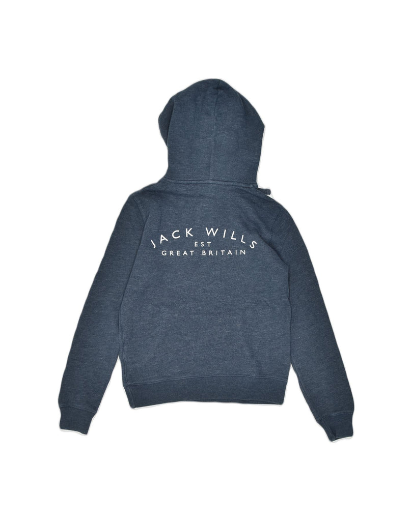 JACK WILLS Womens Graphic Hoodie Jumper UK 8 Small Blue Polyester | Vintage | Thrift | Second-Hand | Used Clothing | Messina Hembry 