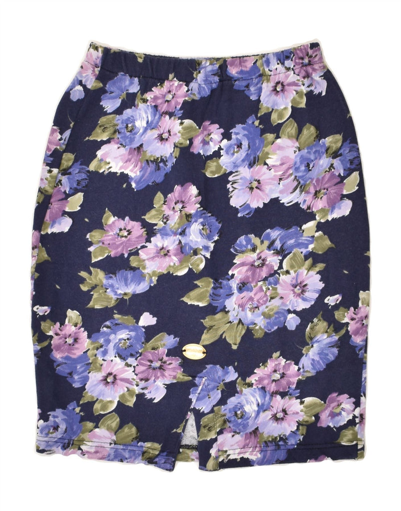 VINTAGE Womens Pencil Skirt IT 44 Medium W26  Navy Blue Floral Cotton | Vintage Vintage | Thrift | Second-Hand Vintage | Used Clothing | Messina Hembry 