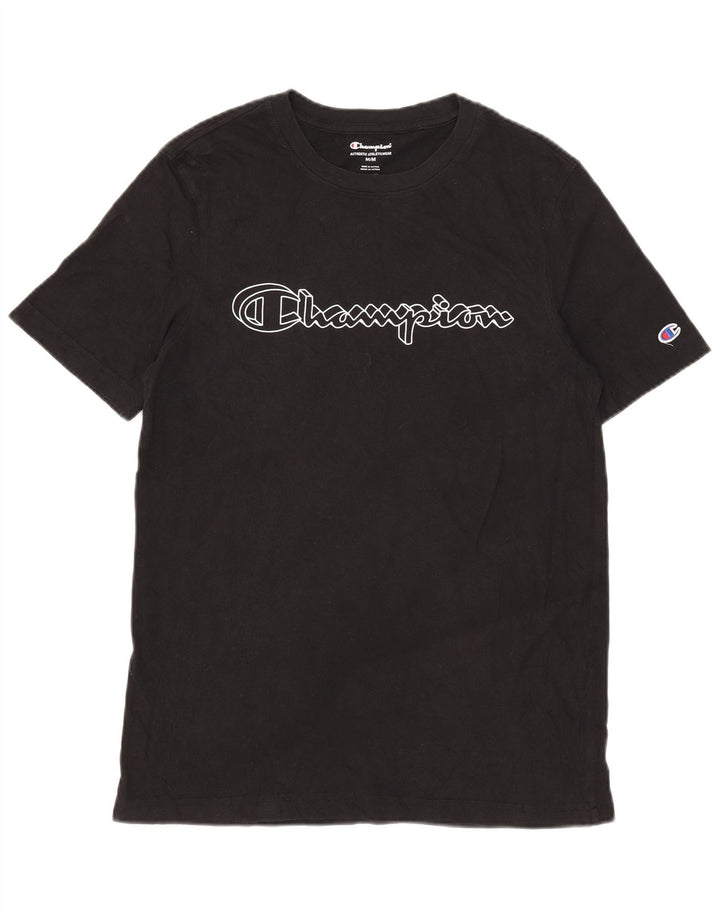 Champion Mens Graphic T-Shirt Top Medium Black Cotton