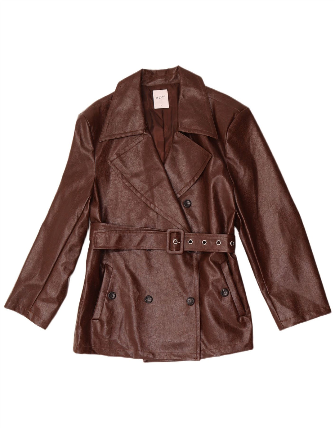 Motf Womens Double Breasted Faux Leather Blazer Jacket UK 16 Large Brown