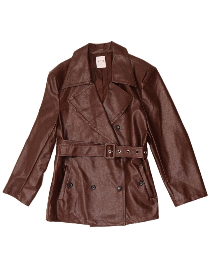 Motf Womens Double Breasted Faux Leather Blazer Jacket UK 16 Large Brown