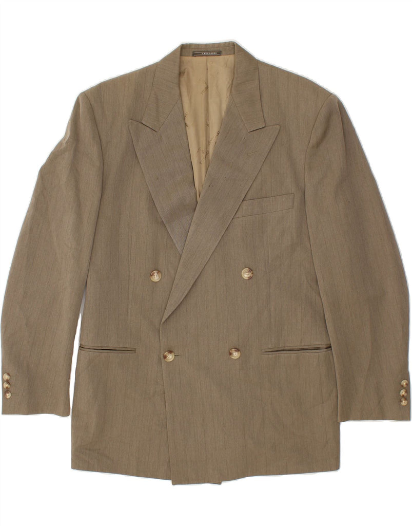 TRUSSARDI Mens Double Breasted Blazer Jacket IT 50 Large Beige Striped Vintage Trussardi and Second-Hand Trussardi from Messina Hembry 