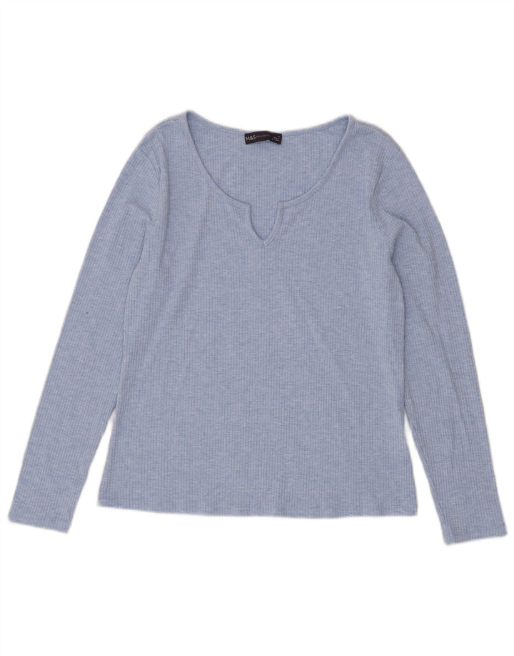 Marks & Spencer Womens Top Long Sleeve UK 14 Large  Blue Polyester