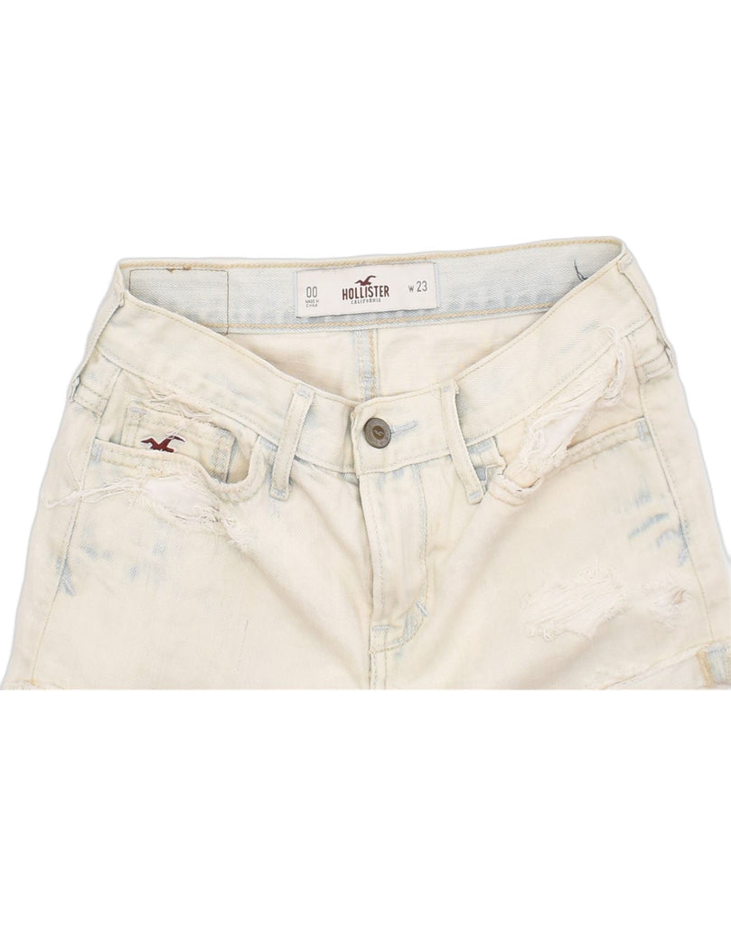 HOLLISTER Womens Distressed Denim Hot Pants W26 Small Off White Cotton | Vintage | Thrift | Second-Hand | Used Clothing | Messina Hembry 