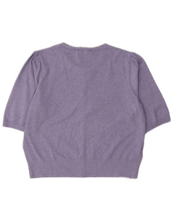 Laura Ashley Womens Short Sleeve Bolero Jumper UK 16 Large Purple Cotton