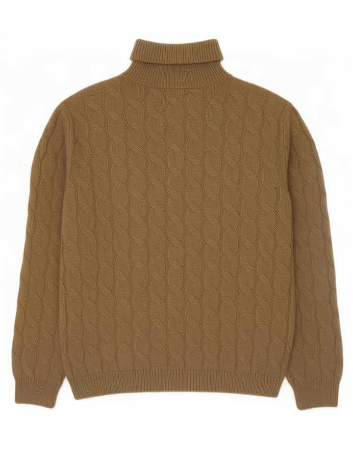 Zara Mens Roll Neck Jumper Sweater Large Khaki Acrylic