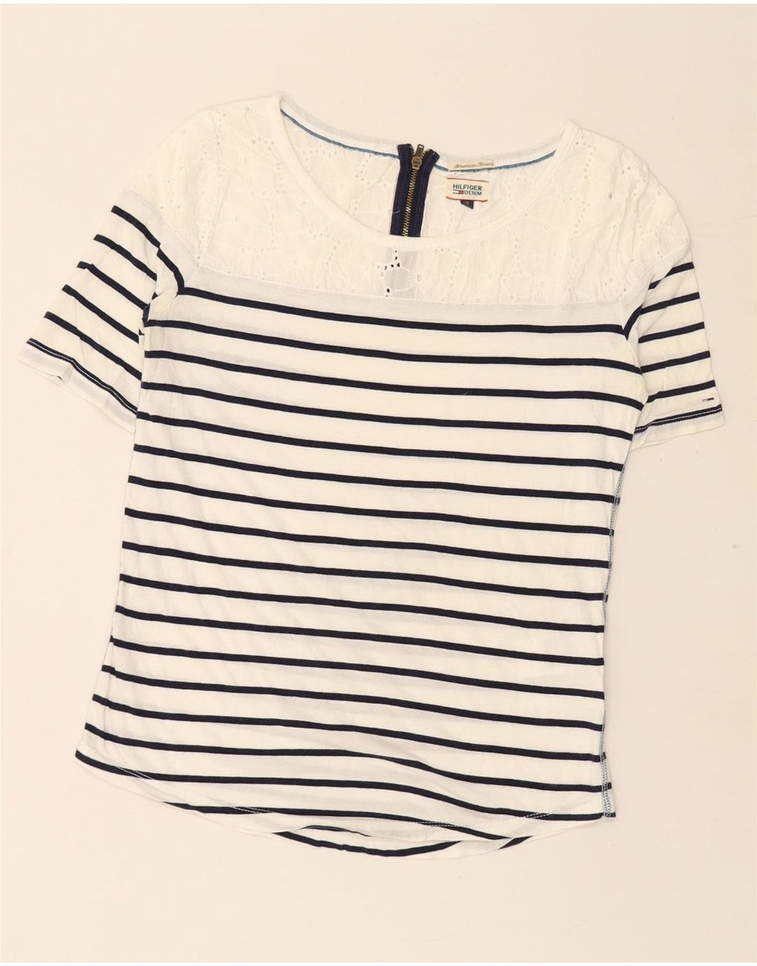 TOMMY HILFIGER Womens Blouse Top UK 10 Small White Striped Cotton