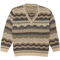 MALAGRIDA Mens V-Neck Jumper Sweater Large Off White Striped Cotton Vintage Malagrida and Second-Hand Malagrida from Messina Hembry 