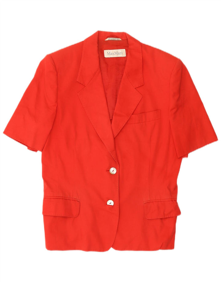 Max Mara Womens 2 Button Short Sleeve Blazer Jacket UK 14 Large Red Cotton