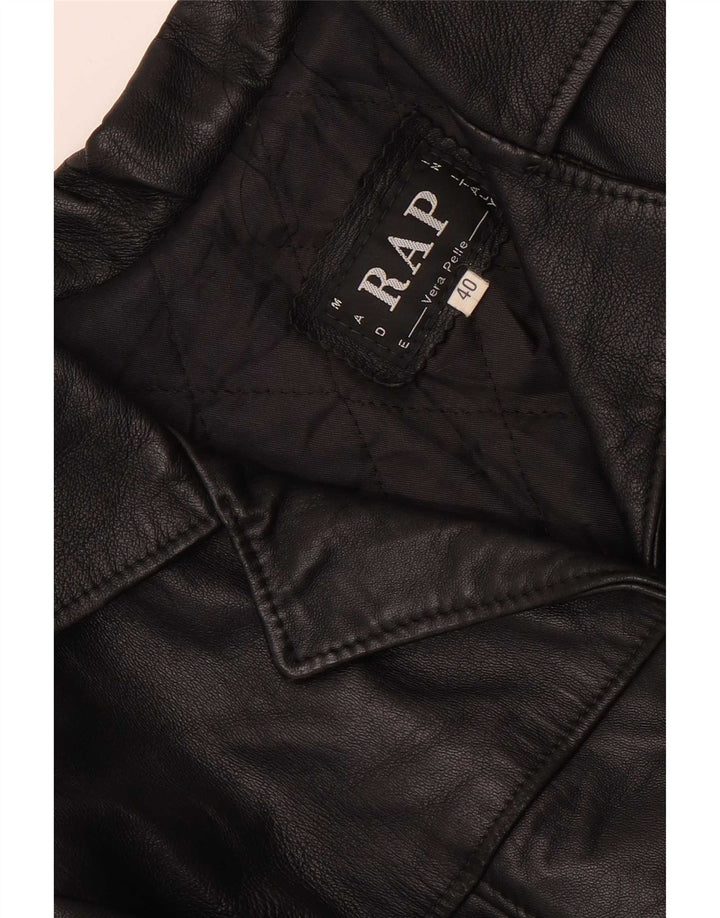 Vintage Womens Leather 4 Button Blazer Jacket IT 40 Small Black Leather