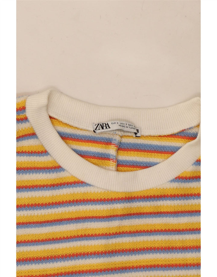 ZARA Womens Knit Crop Top UK 8 Small Yellow Striped