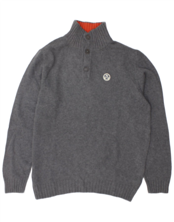North Sails Mens Button Neck Jumper Sweater 2XL Grey Wool