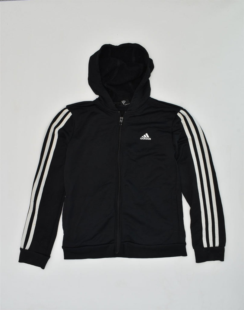 ADIDAS Girls Zip Hoodie Sweater 13-14 Years Black Polyester | Vintage Adidas | Thrift | Second-Hand Adidas | Used Clothing | Messina Hembry 