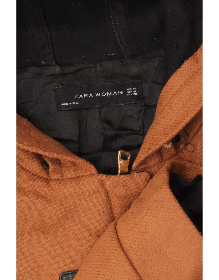 Zara Womens Hooded Duffle Jacket UK 14 Medium Brown Wool