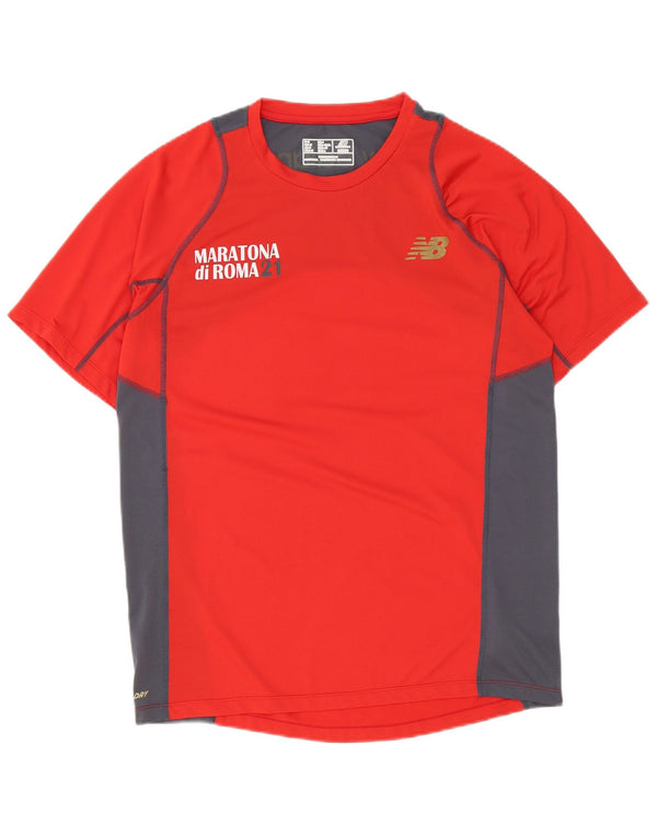 New Balance Mens Graphic T-Shirt Top Medium Red Colourblock Polyester