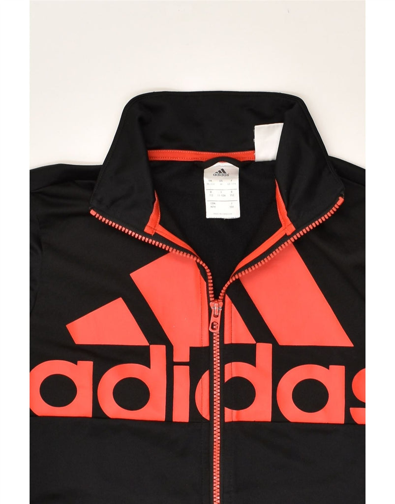 ADIDAS Boys Graphic Tracksuit Top Jacket 11-12 Years Black Polyester | Vintage Adidas | Thrift | Second-Hand Adidas | Used Clothing | Messina Hembry 