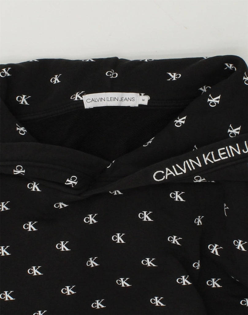 CALVIN KLEIN Girls Graphic Hoodie Jumper 13-14 Years Black Cotton | Vintage Calvin Klein | Thrift | Second-Hand Calvin Klein | Used Clothing | Messina Hembry 