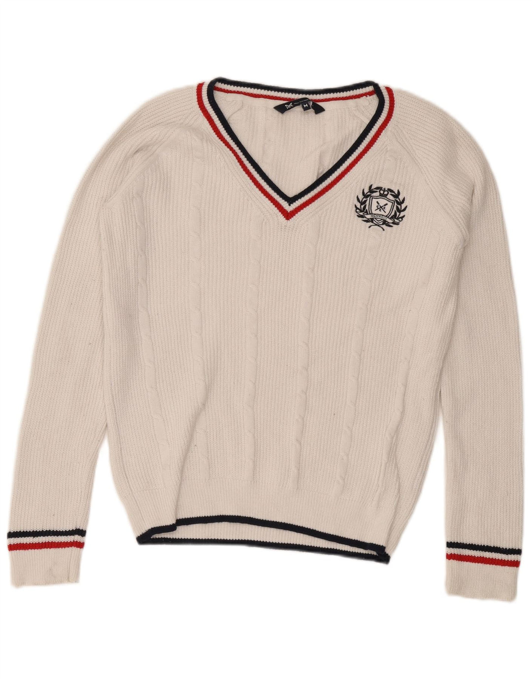 Crew Clothing Mens V-Neck Jumper Sweater Medium White Cotton