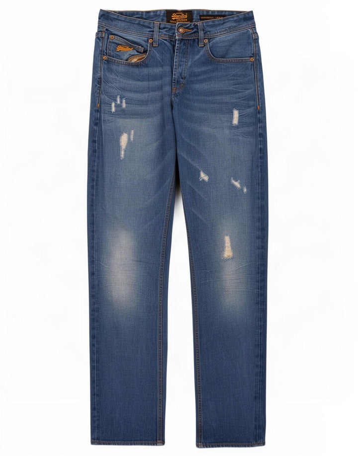 Superdry Mens Copperfill Distressed Loose Jeans W32 L32 Blue Cotton