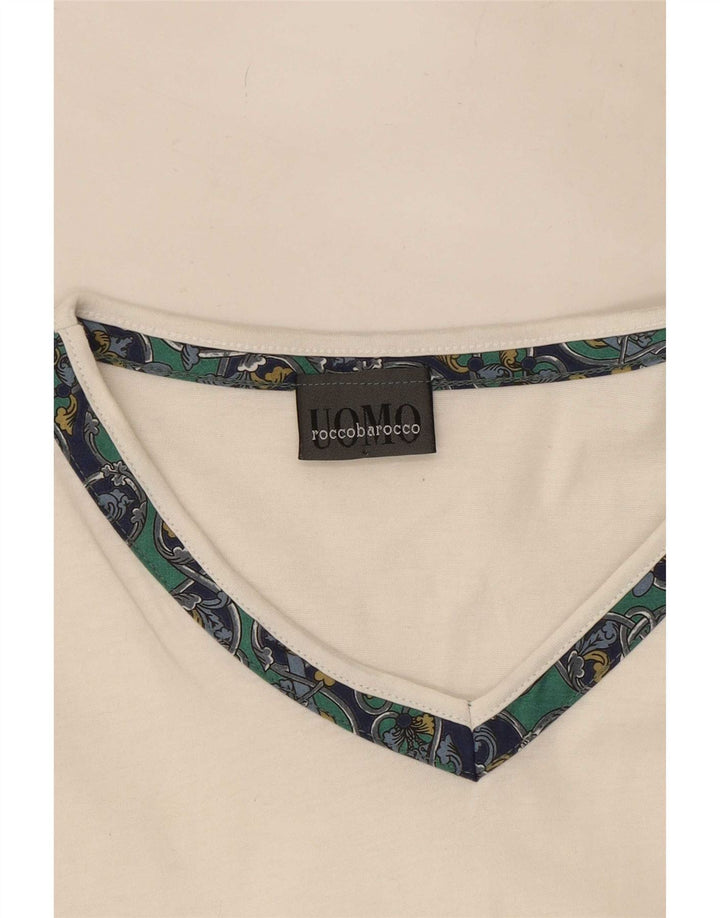 Roccobarocco Mens T-Shirt Top Medium White Cotton