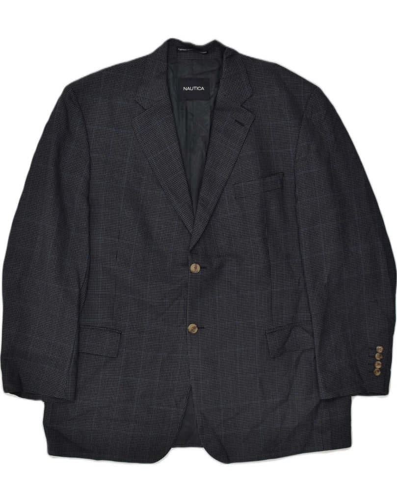 NAUTICA Mens 3 Button Blazer Jacket UK 38 Medium Navy Blue Check | Vintage Nautica | Thrift | Second-Hand Nautica | Used Clothing | Messina Hembry 