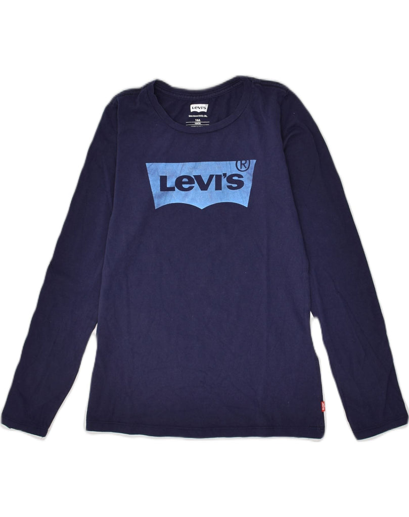 LEVI'S Boys Graphic Top Long Sleeve 15-16 Years Navy Blue Cotton | Vintage Levi's | Thrift | Second-Hand Levi's | Used Clothing | Messina Hembry 