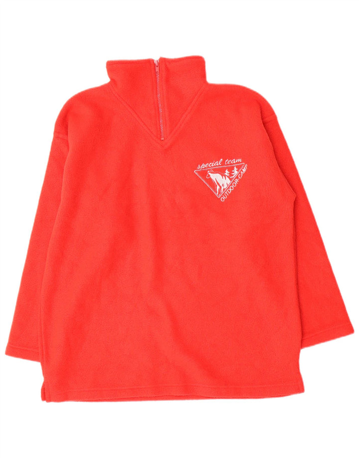 VINTAGE Boys Zip Neck Fleece Jumper 9-10 Years Red