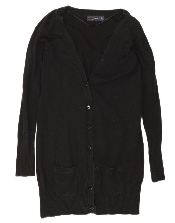 Zara Womens Longline Cardigan Sweater UK 12 Medium Black Cotton