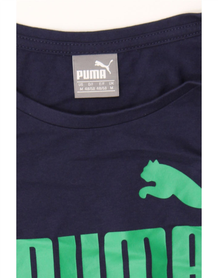 PUMA Womens Crop Graphic T-Shirt Top UK 14 Medium Navy Blue Vintage Puma and Second-Hand Puma from Messina Hembry 