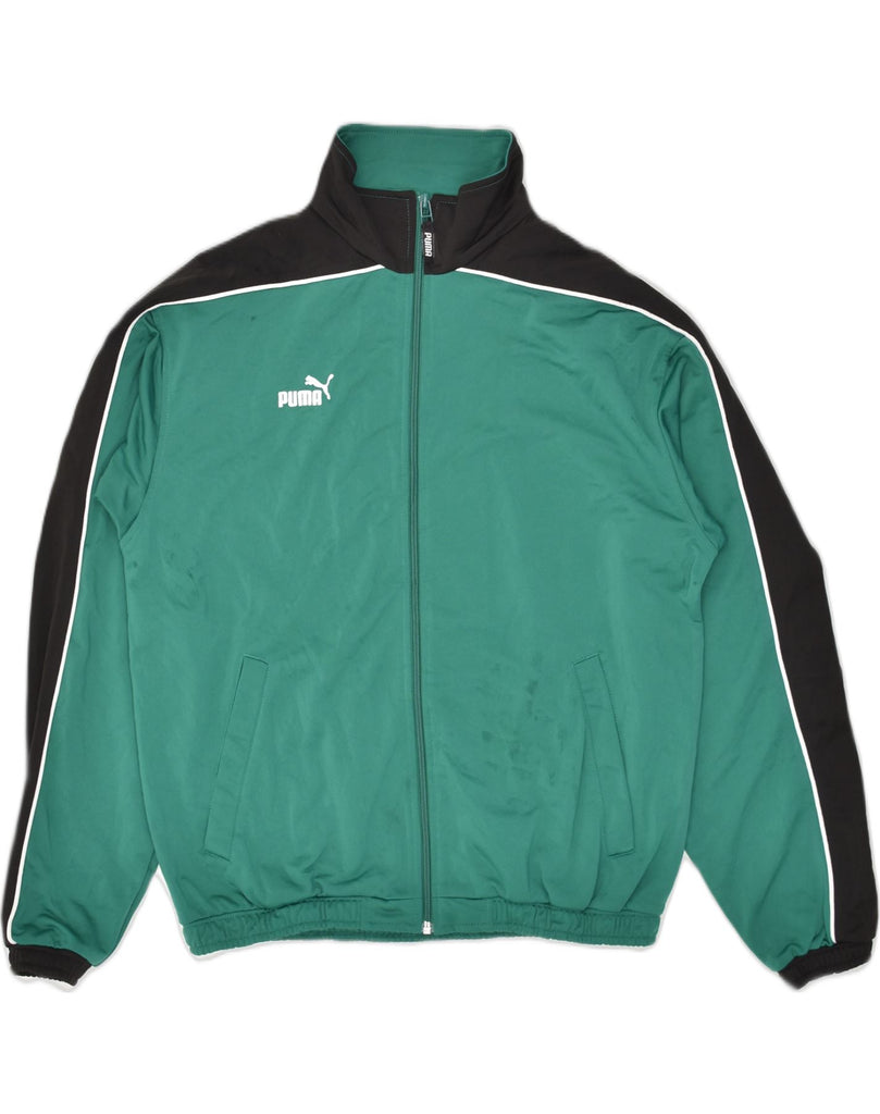 PUMA Boys Tracksuit Top Jacket 15-16 Years Green Colourblock Polyester | Vintage Puma | Thrift | Second-Hand Puma | Used Clothing | Messina Hembry 