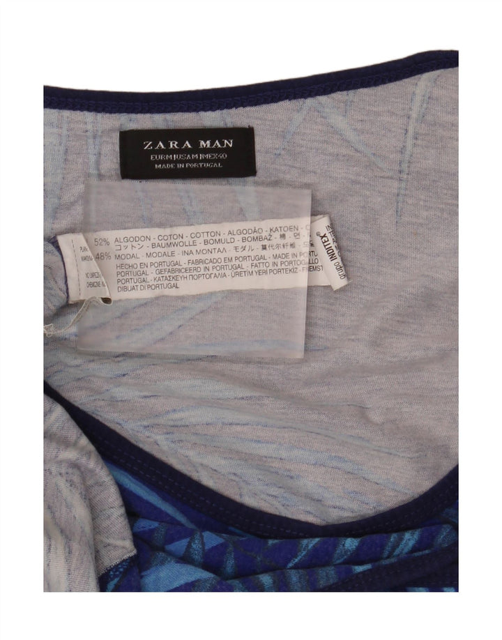 Zara Mens Graphic Vest Top Medium Blue Floral Cotton